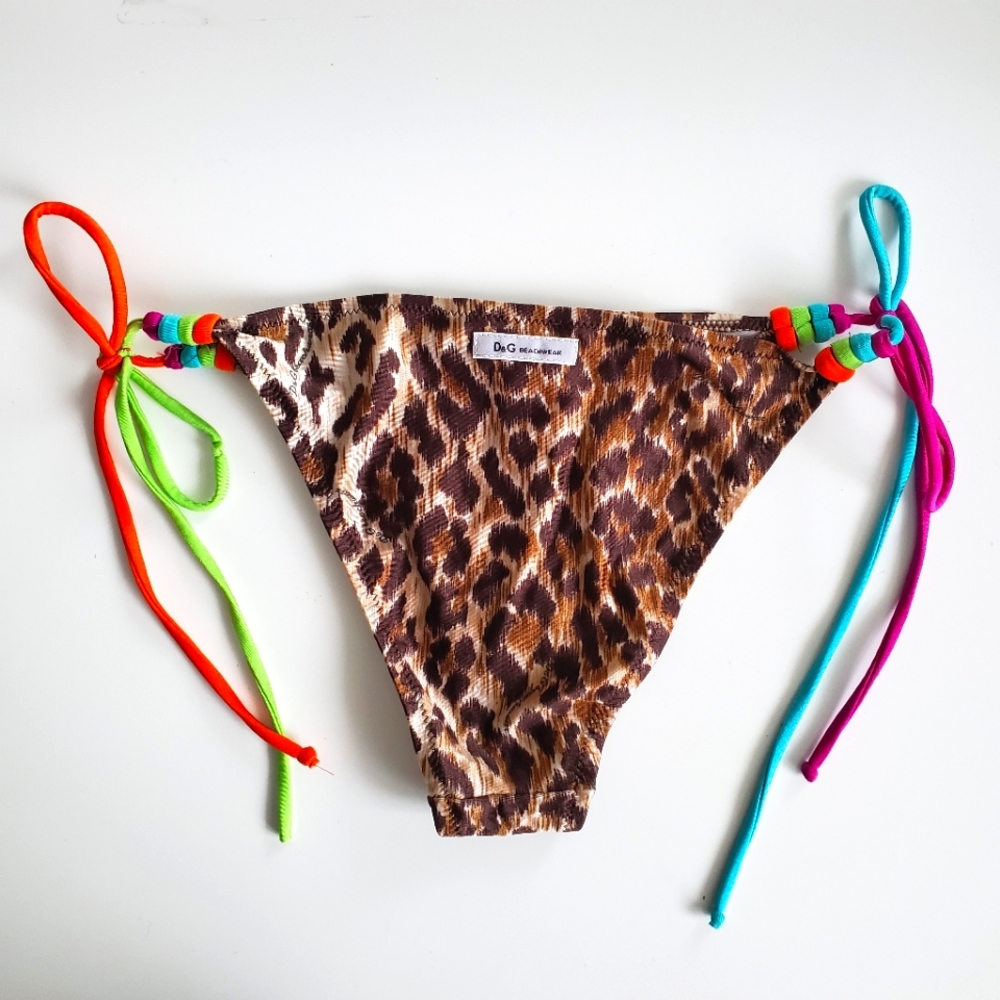Dolce and Gabbana Swim Suit Cheeky Bottom Tie Side Cheetah